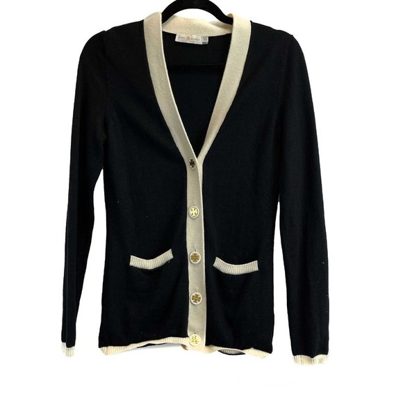 Tory Burch - Black Cardigan Sweater - Black, Cream - Small - Top - Picture 1 of 11